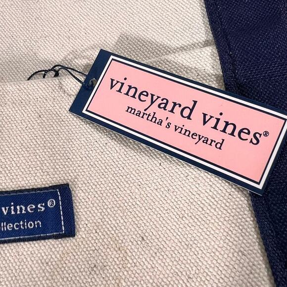Vineyard Vines Canvas Tote Coastal Blue Ivory Oil Rig Print Zip Top - Picture 6 of 11